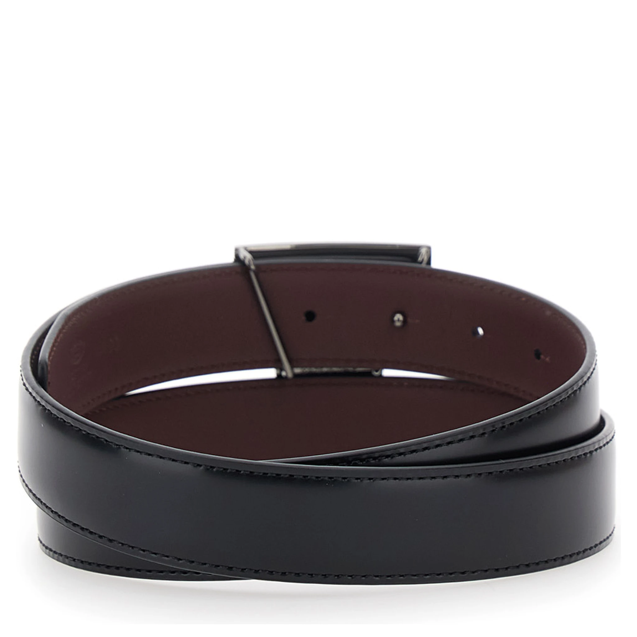 Black Belt with Adjustable Buckle Closure and T Logo Plaque in Leather Man