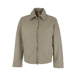 Grey Crop Jacket with Classic Collar and Dropped Shoulders in Leather Man