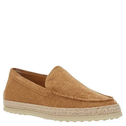 Brown Loafers with Embossed Logo in Suede Woman