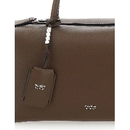 Brown Handbag with Adjustable and Removable Shoulder Strap and Logo Lettering on the Front in Leather Woman