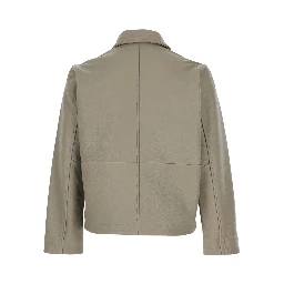 Grey Crop Jacket with Classic Collar and Dropped Shoulders in Leather Man