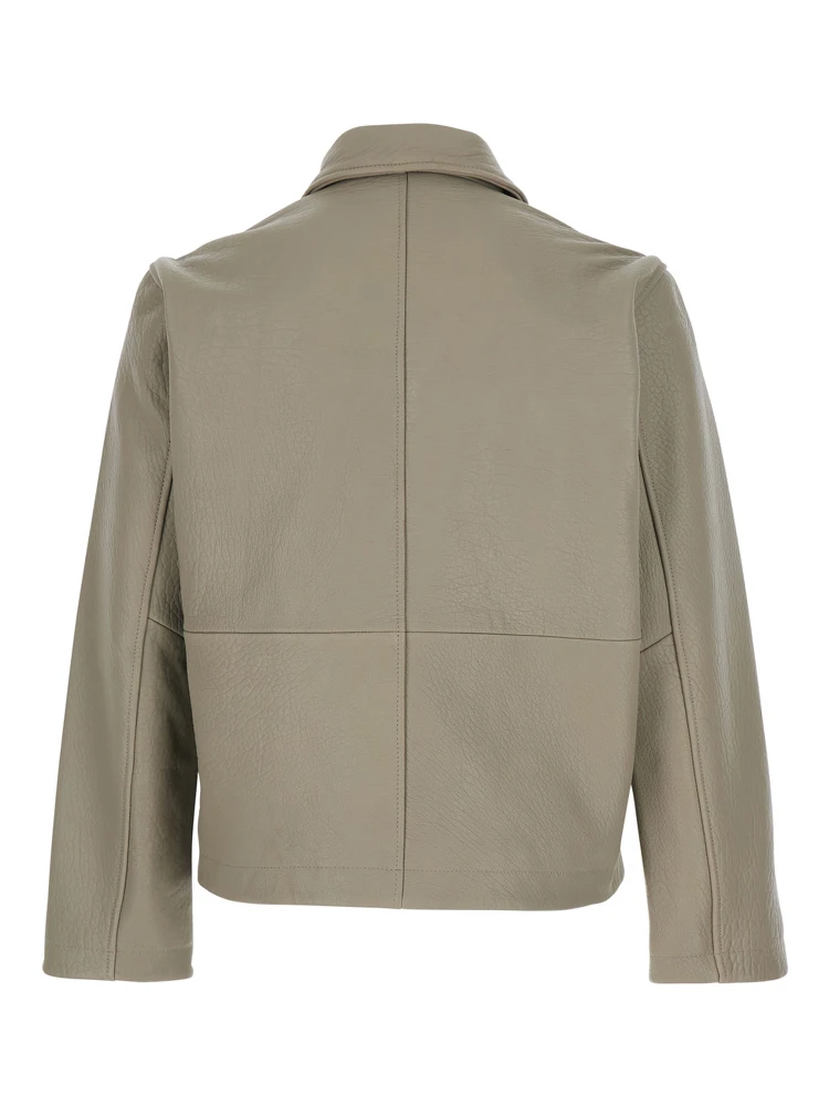 Grey Crop Jacket with Classic Collar and Dropped Shoulders in Leather Man alternative
