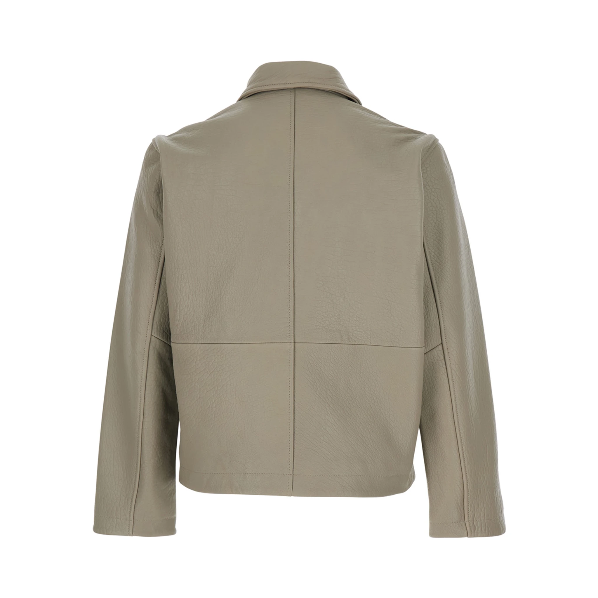 Grey Crop Jacket with Classic Collar and Dropped Shoulders in Leather Man