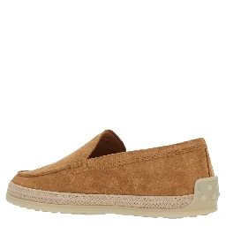 Brown Loafers with Embossed Logo in Suede Woman