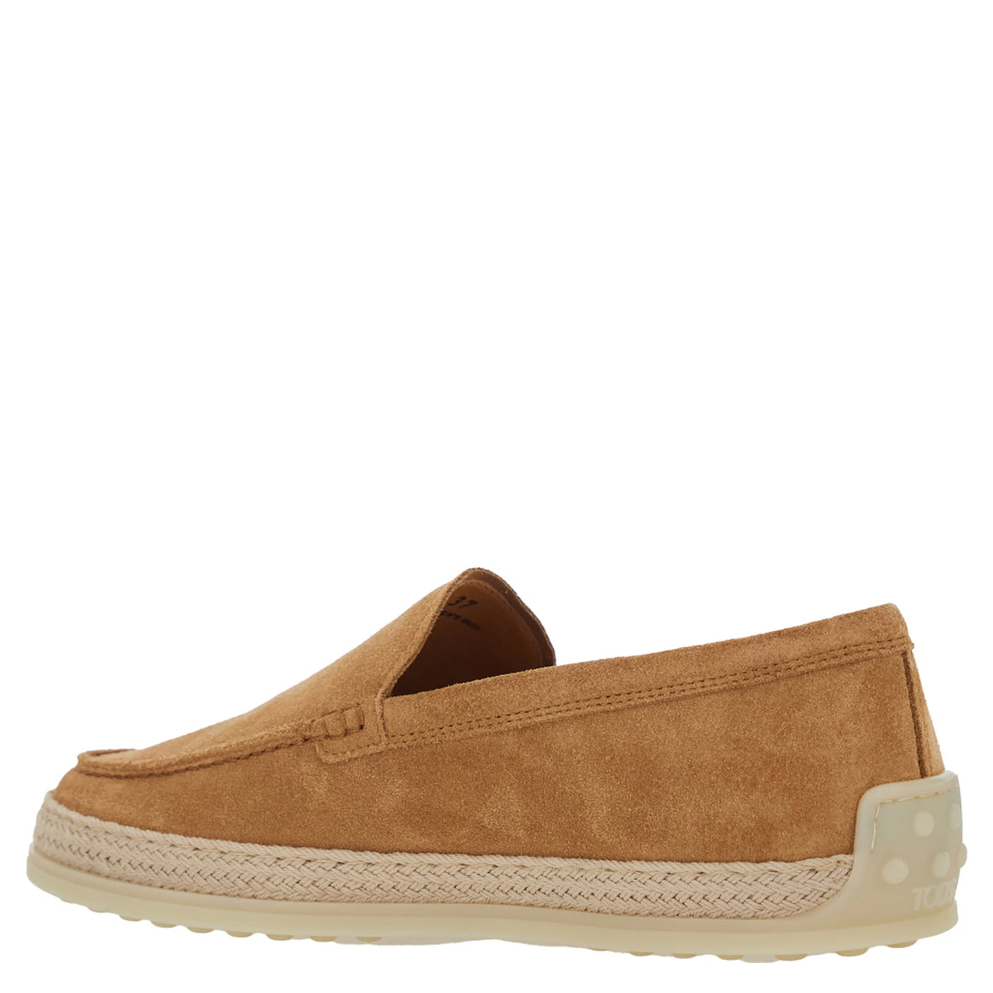Brown Loafers with Embossed Logo in Suede Woman