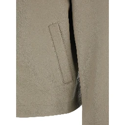 Grey Crop Jacket with Classic Collar and Dropped Shoulders in Leather Man