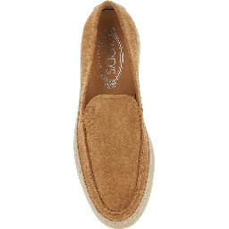 Brown Loafers with Embossed Logo in Suede Woman