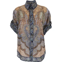 Wanderlust Multicolor Shirt with Classic Collar and All-Over Print in Silk Woman