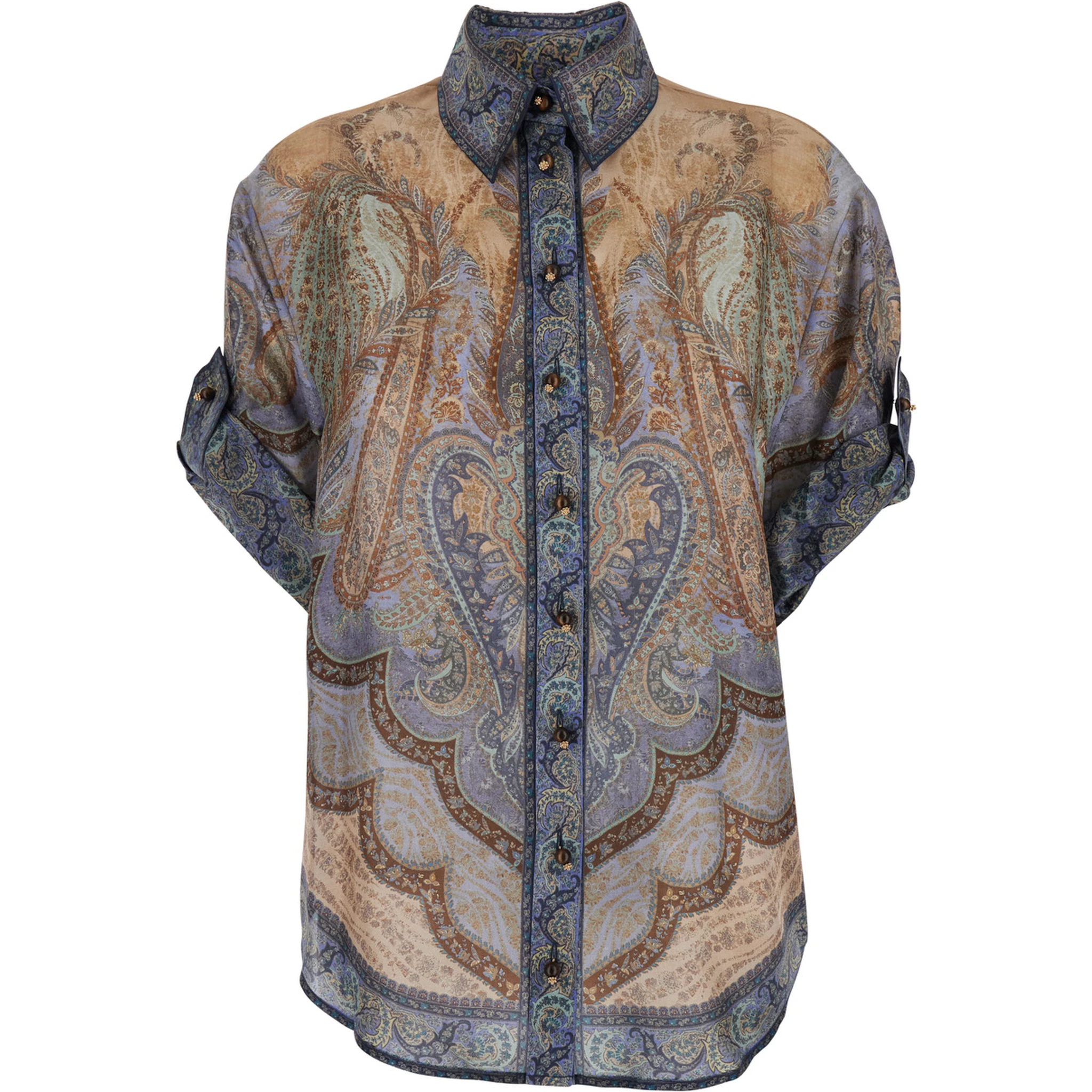 Wanderlust Multicolor Shirt with Classic Collar and All-Over Print in Silk Woman