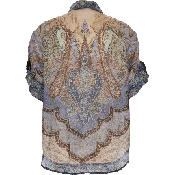 Wanderlust Multicolor Shirt with Classic Collar and All-Over Print in Silk Woman