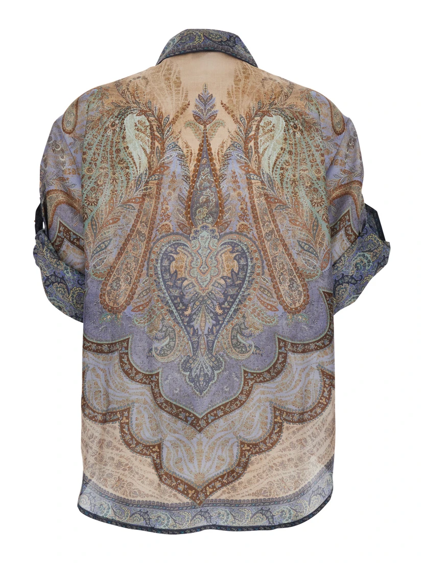 Wanderlust Multicolor Shirt with Classic Collar and All-Over Print in Silk Woman