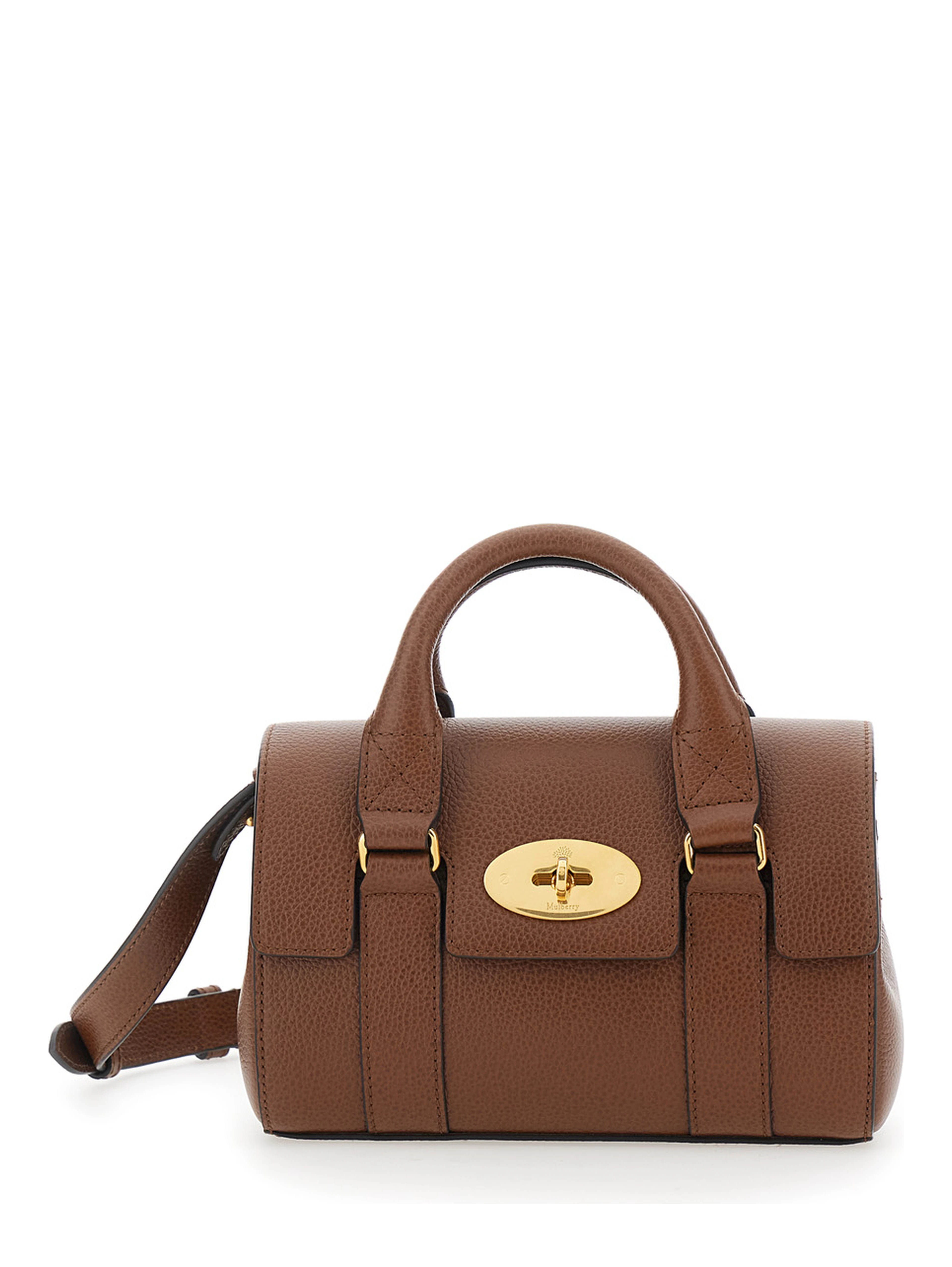 Bayswater Mini Brown Handbag with Twist Lock in Hammered Leather Woman