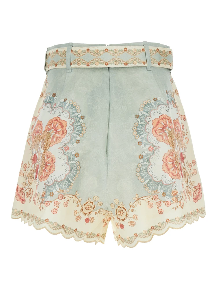 Daylight Multicolor Shorts with Belt on the Front and All-Over Floral Motif in Linen Woman alternative
