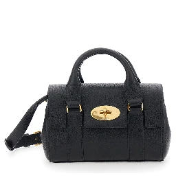 Bayswater Mini Black Handbag with Twist Lock in Hammered Leather Woman
