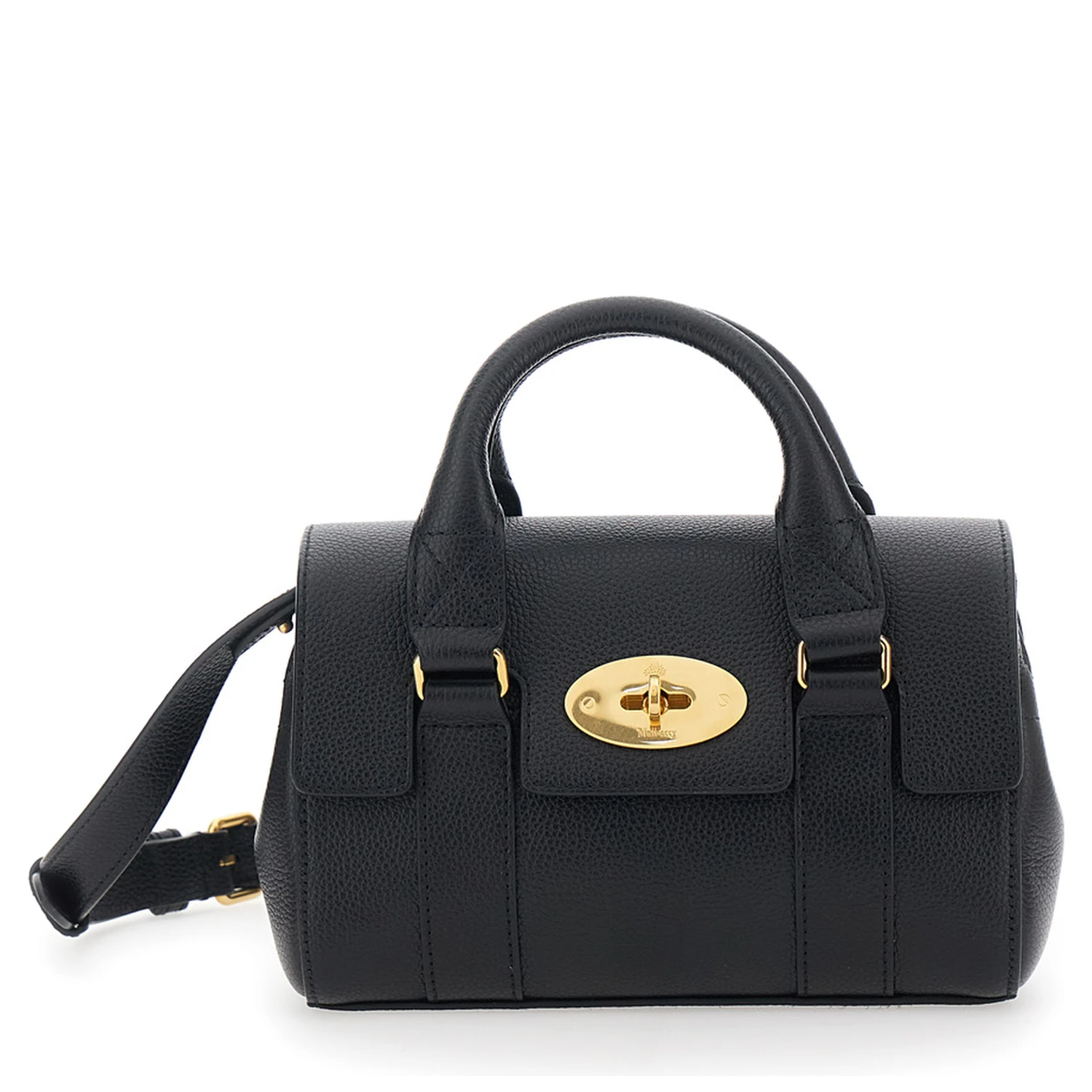 Bayswater Mini Black Handbag with Twist Lock in Hammered Leather Woman