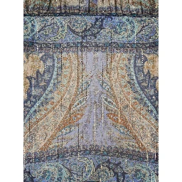 Wanderlust Multicolor Crewneck Mini Dress with Puffed Long Sleeves and All-Over Print in Cotton and Silk Blend Woman