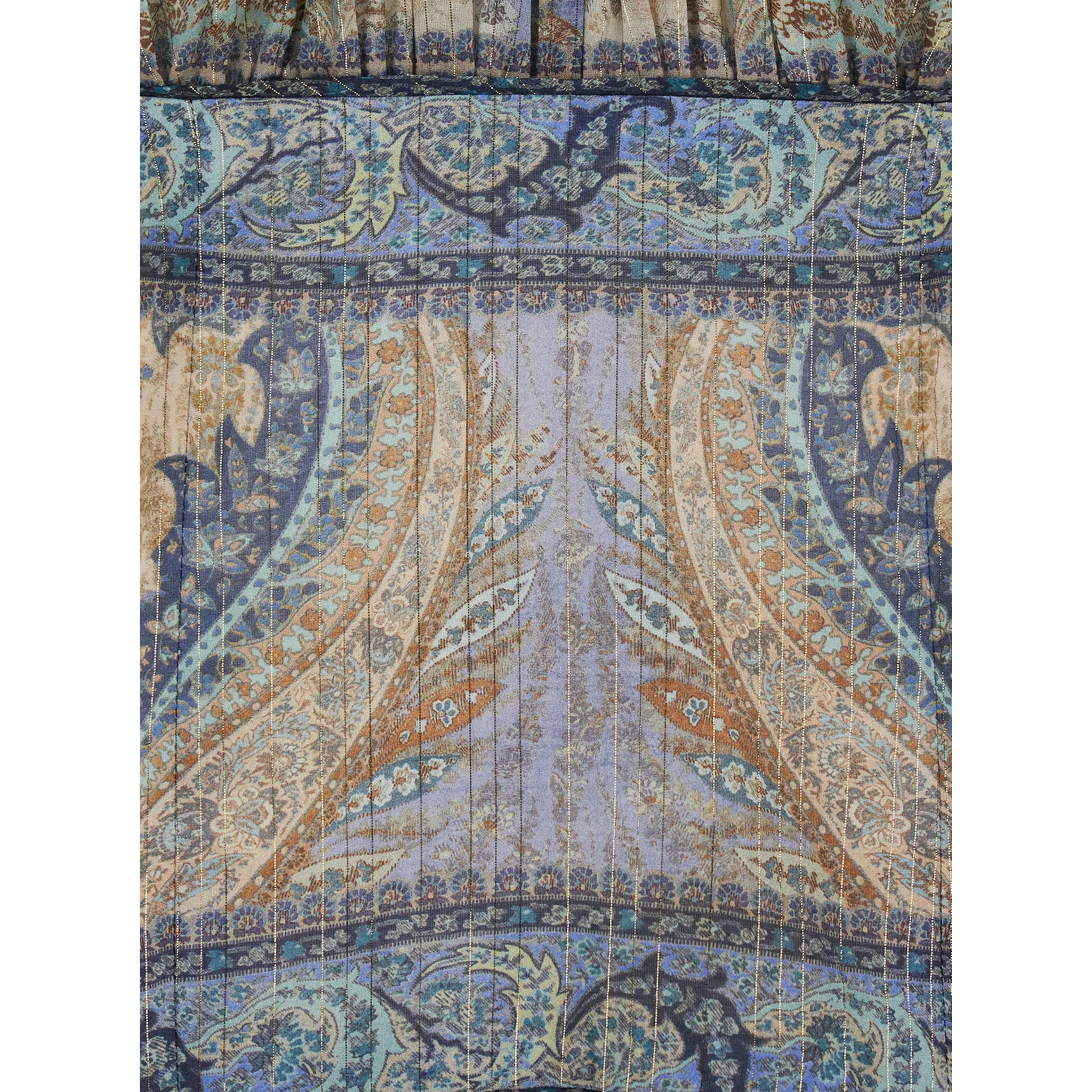 Wanderlust Multicolor Crewneck Mini Dress with Puffed Long Sleeves and All-Over Print in Cotton and Silk Blend Woman