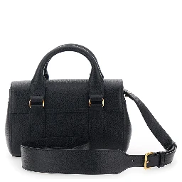 Bayswater Mini Black Handbag with Twist Lock in Hammered Leather Woman