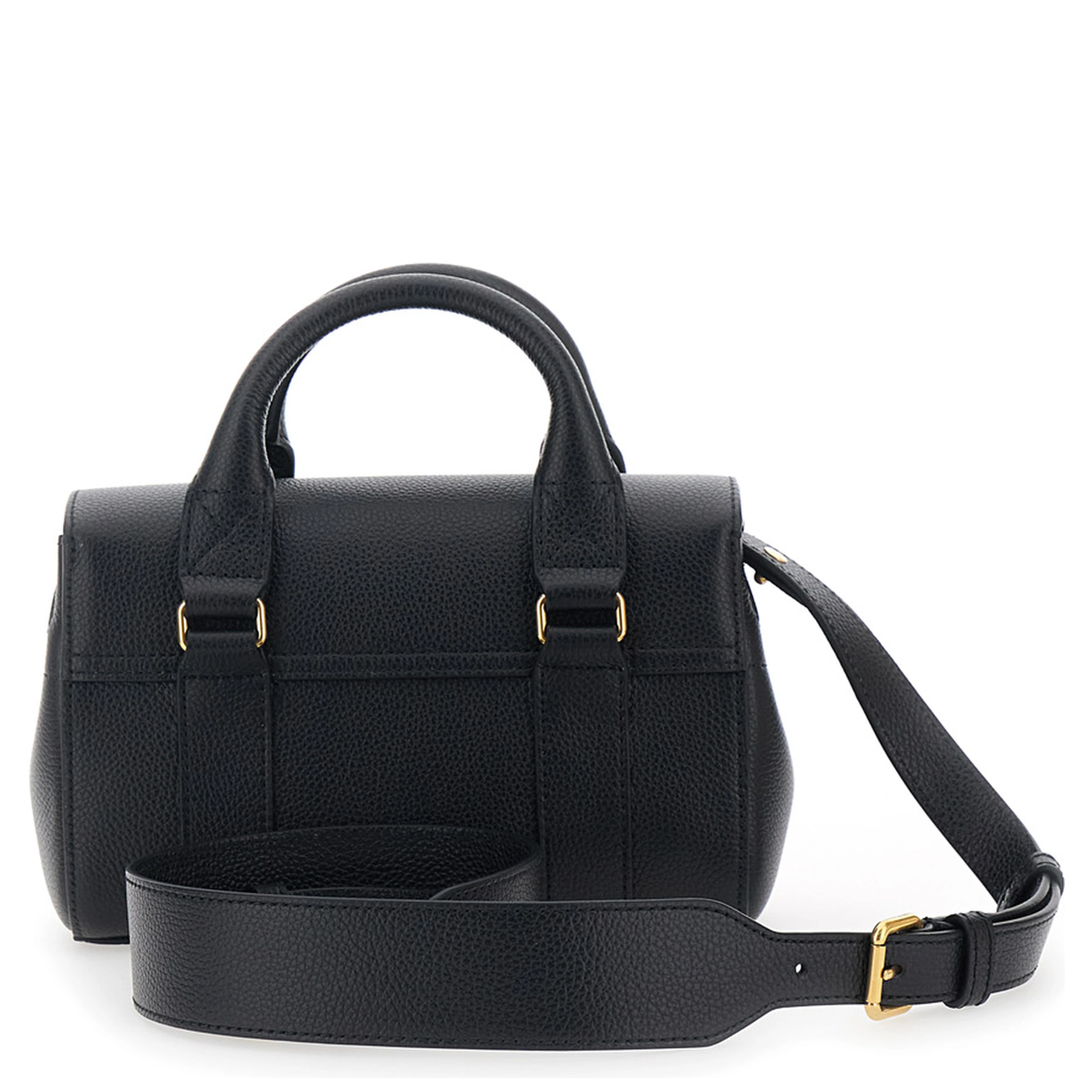 Bayswater Mini Black Handbag with Twist Lock in Hammered Leather Woman