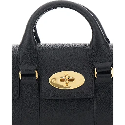 Bayswater Mini Black Handbag with Twist Lock in Hammered Leather Woman