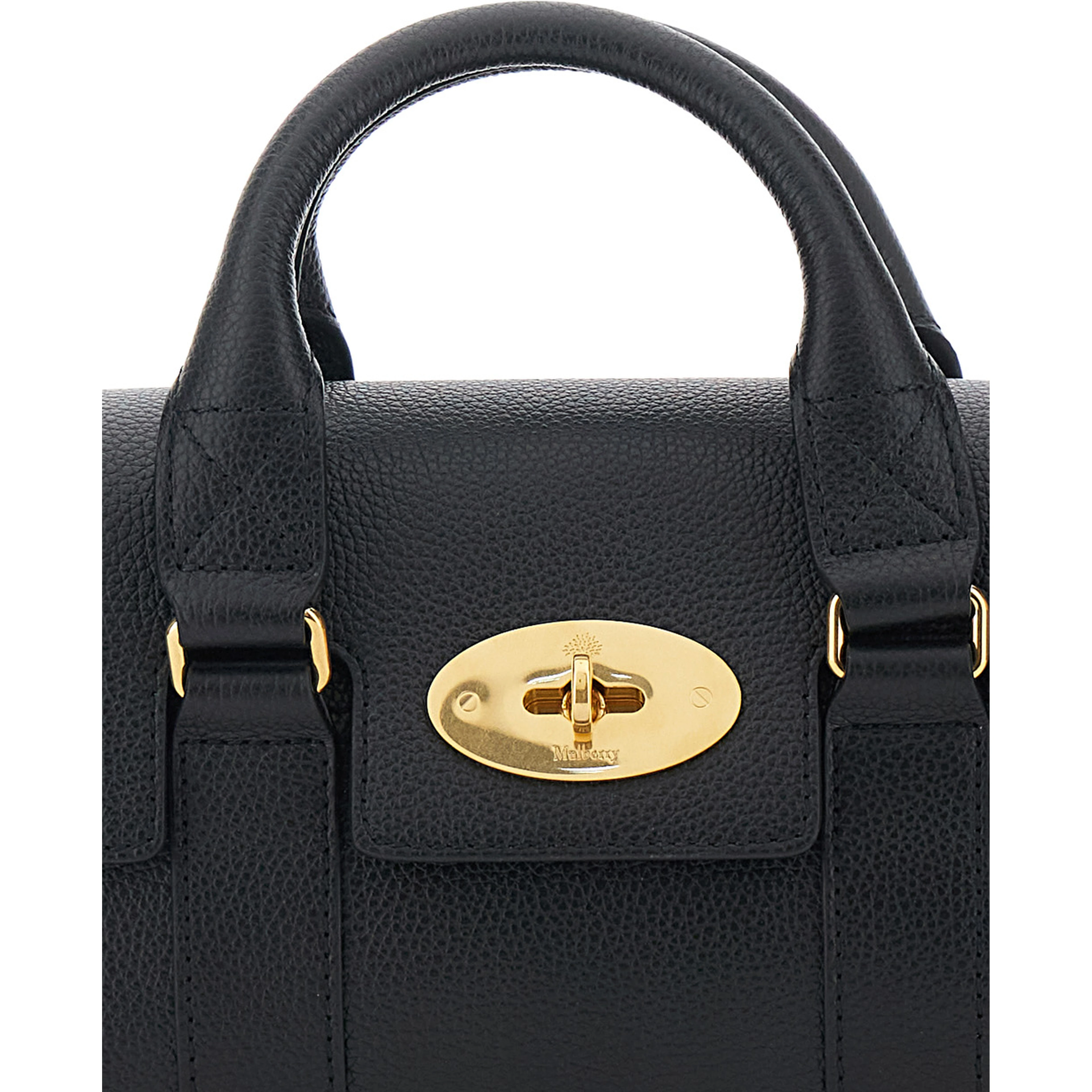 Bayswater Mini Black Handbag with Twist Lock in Hammered Leather Woman
