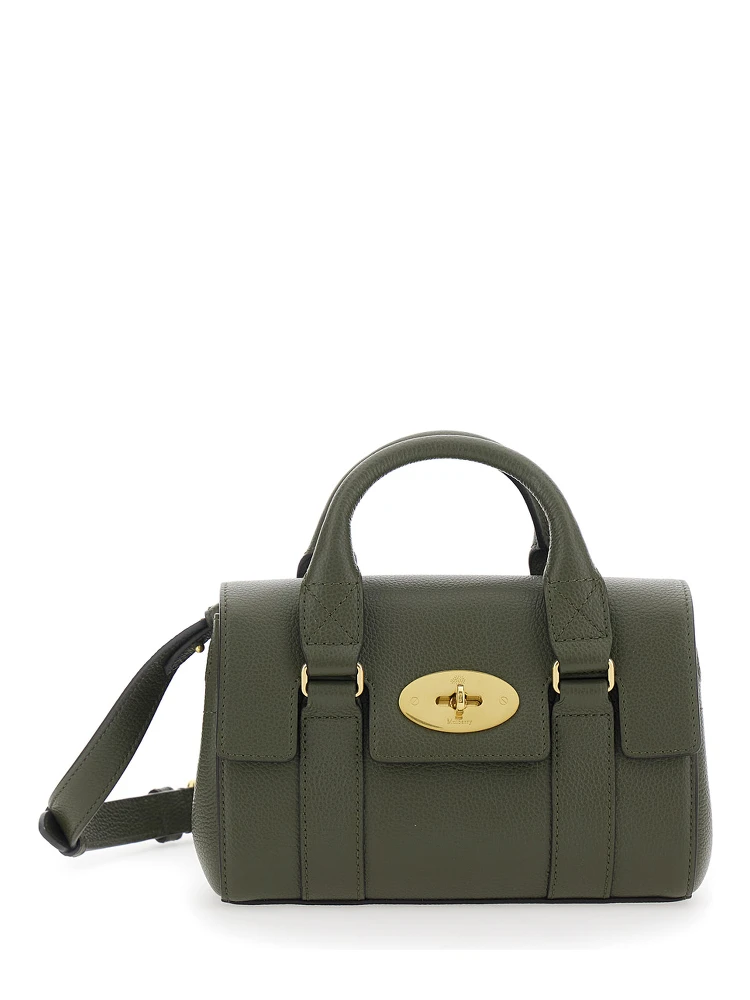Bayswater Mini Green Handbag with Twist Lock in Hammered Leather Woman