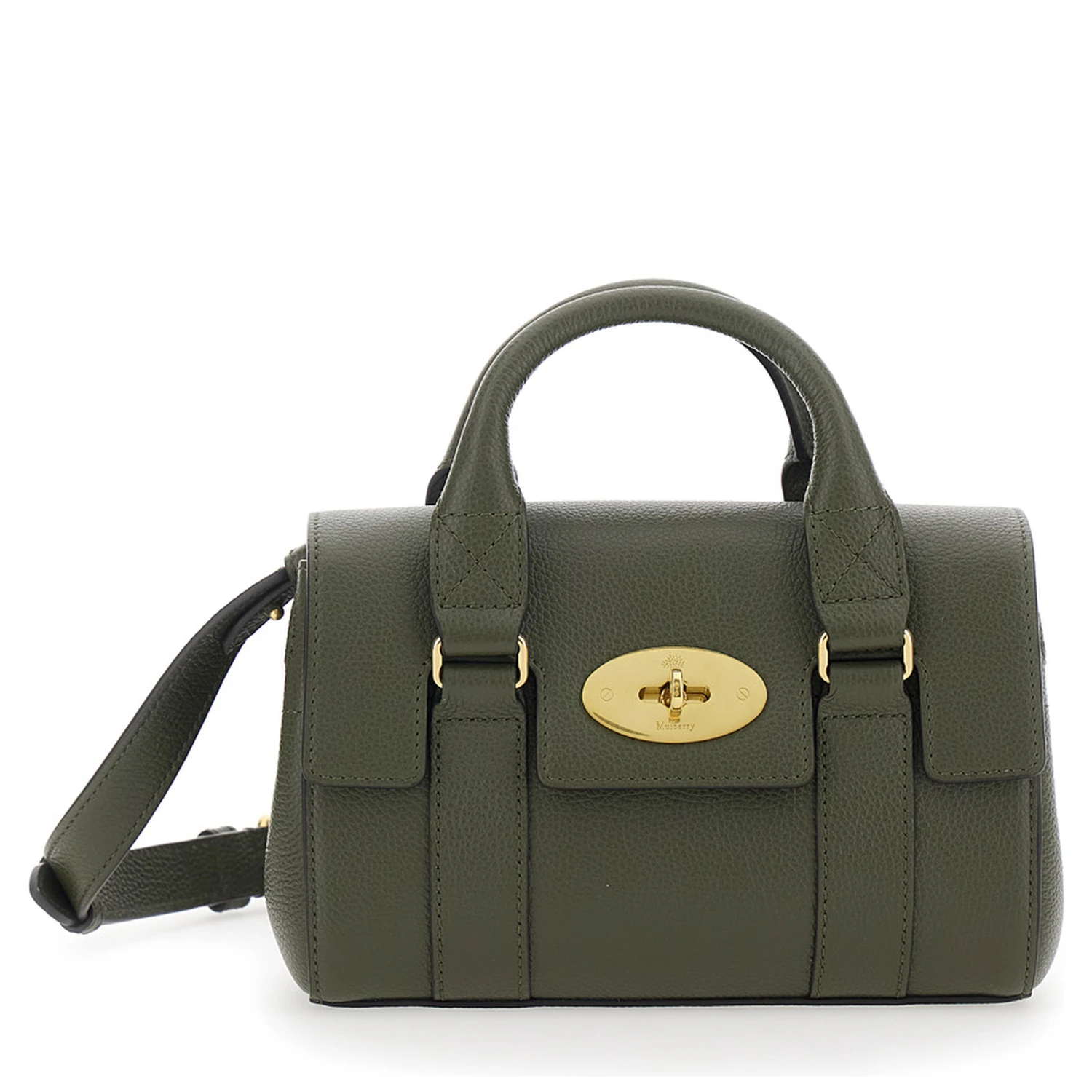 Bayswater Mini Green Handbag with Twist Lock in Hammered Leather Woman