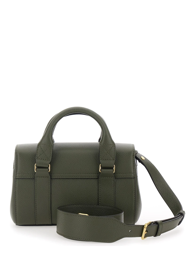 Bayswater Mini Green Handbag with Twist Lock in Hammered Leather Woman