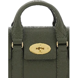 Bayswater Mini Green Handbag with Twist Lock in Hammered Leather Woman
