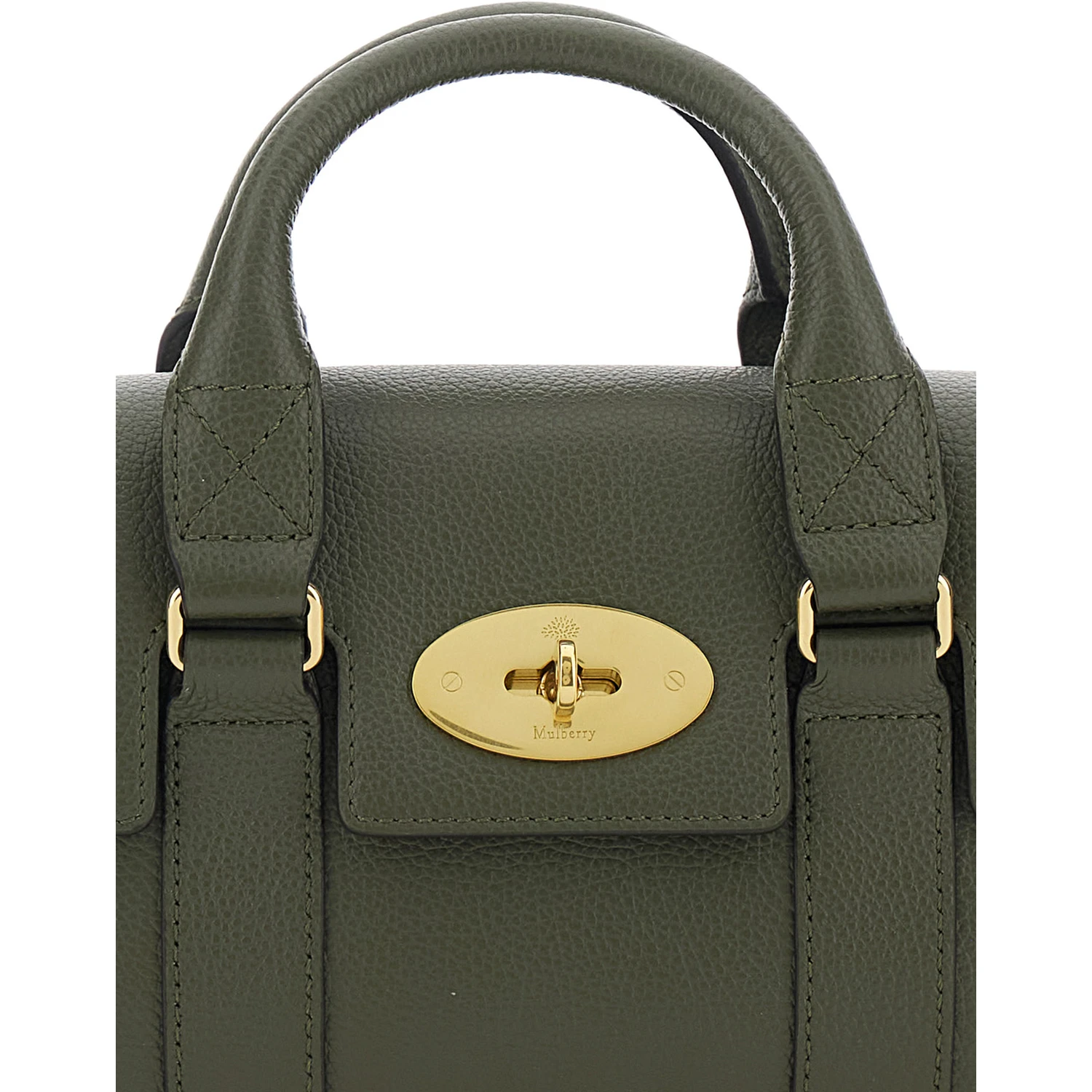 Bayswater Mini Green Handbag with Twist Lock in Hammered Leather Woman
