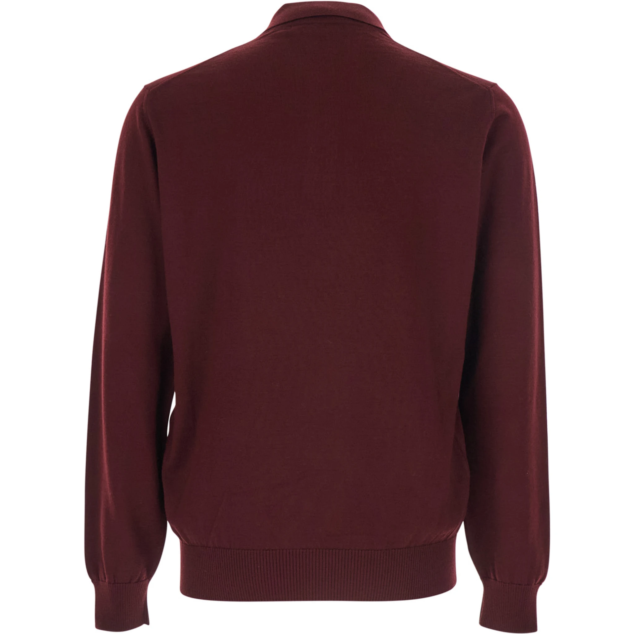 Bordeaux Long-Sleeve Polo Shirt with Classic Collar and FF Plaque on the Front in Wool Man