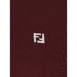 Bordeaux Long-Sleeve Polo Shirt with Classic Collar and FF Plaque on the Front in Wool Man