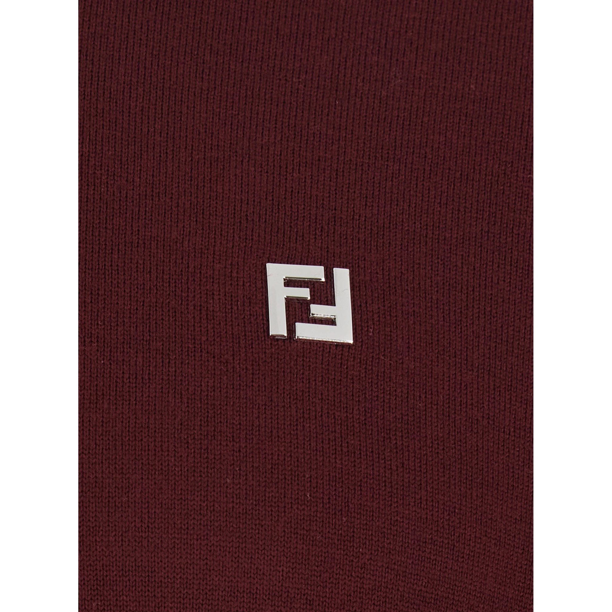 Bordeaux Long-Sleeve Polo Shirt with Classic Collar and FF Plaque on the Front in Wool Man