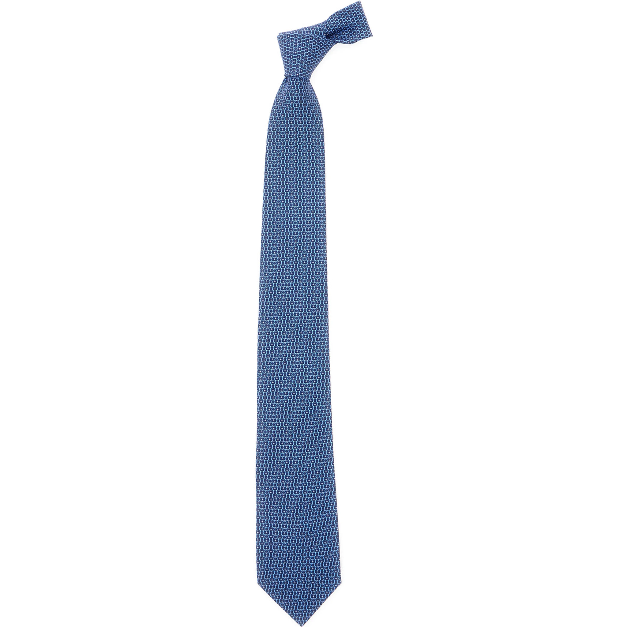 Blue Tie with Rear Tie Closure and All-Over Gancini Print in Silk Man