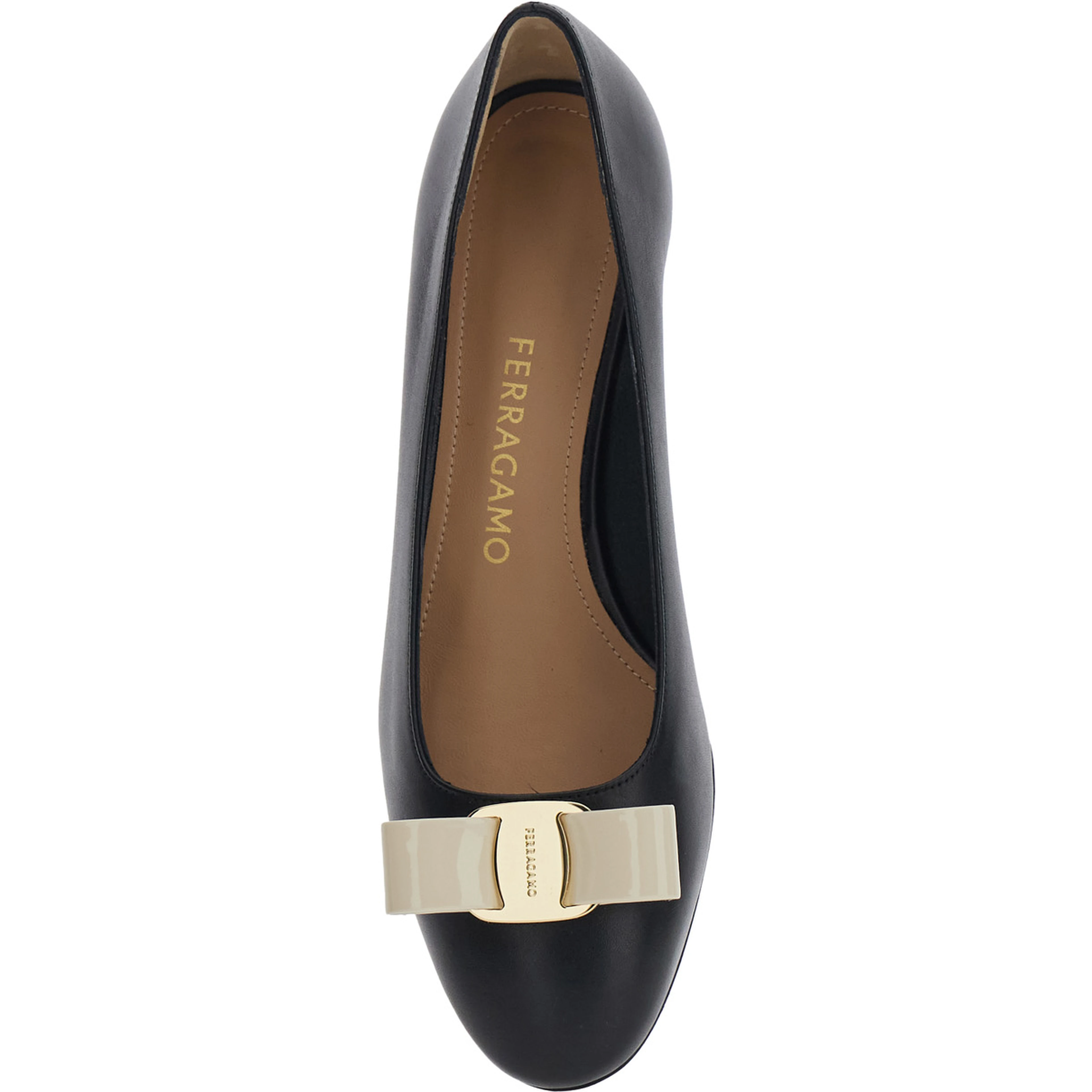 Vara 2.0 Black Pumps with Low Block Heel and Logo Plaque on the Front in Leather Woman