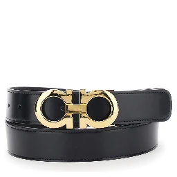 Black Belt with Gancini Buckle in Leather Man