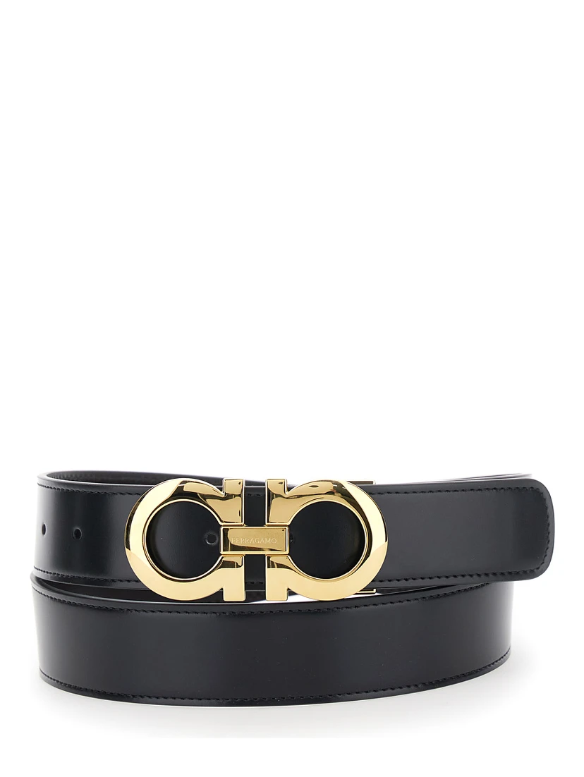 Black Belt with Gancini Buckle in Leather Man