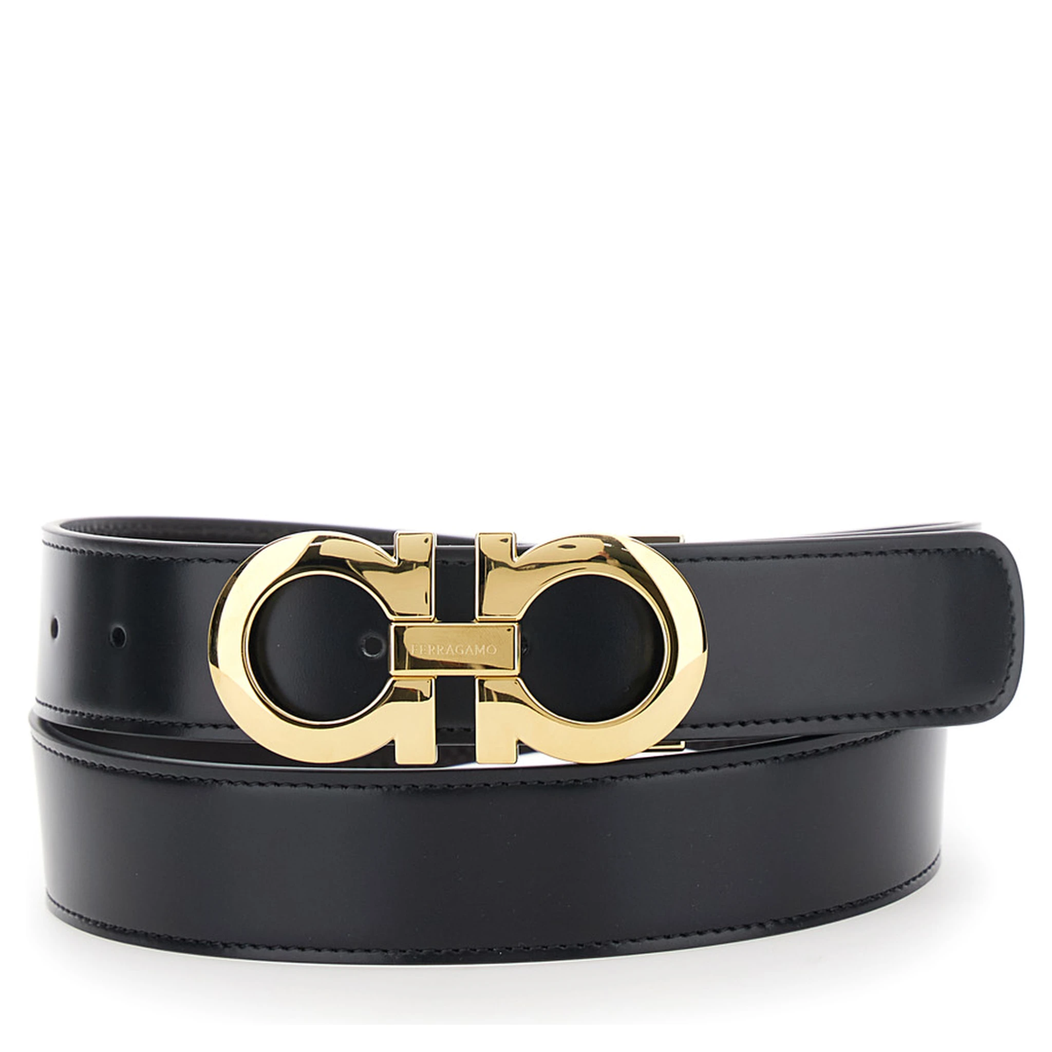 Black Belt with Gancini Buckle in Leather Man