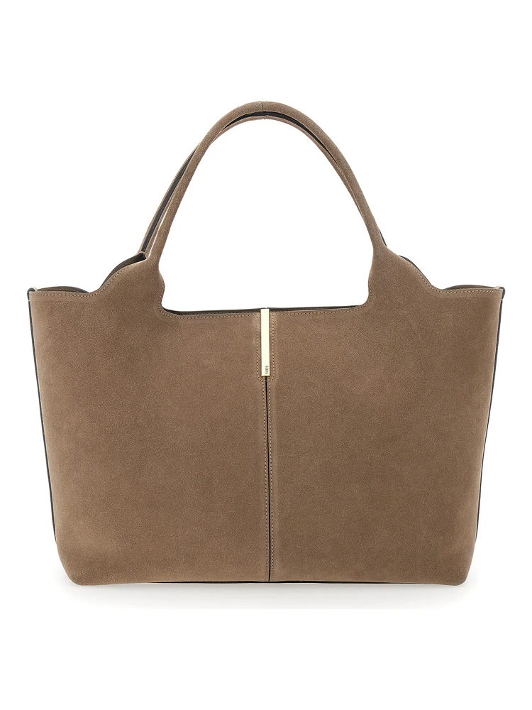 Ebr Beige Tote Bag with Logo Plaque on the Front and Contrasting Stitching in Suede Woman