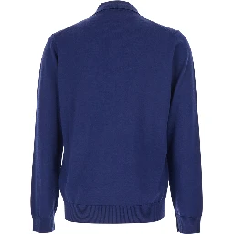 Blue Long-Sleeve Polo Shirt with Classic Collar and FF Plaque on the Front in Wool Man