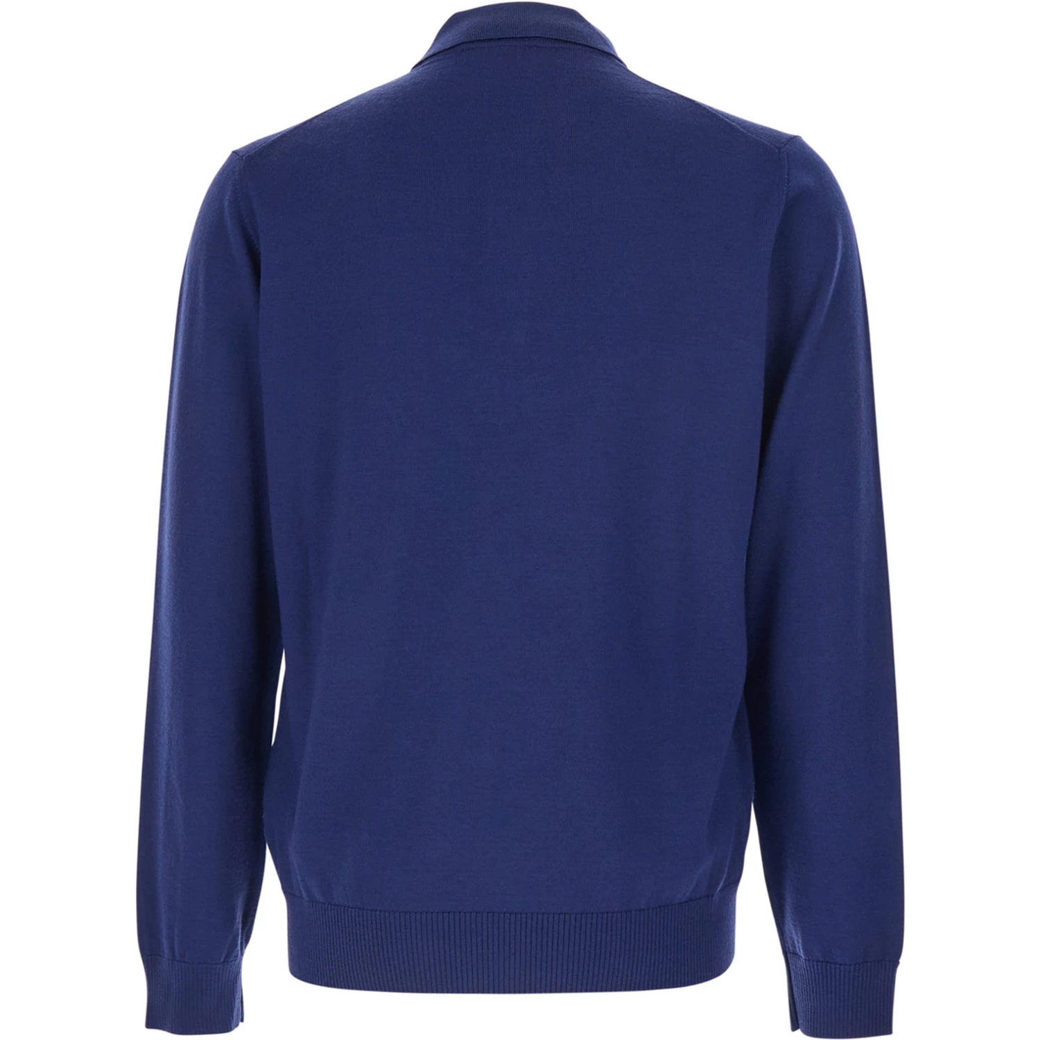 Blue Long-Sleeve Polo Shirt with Classic Collar and FF Plaque on the Front in Wool Man
