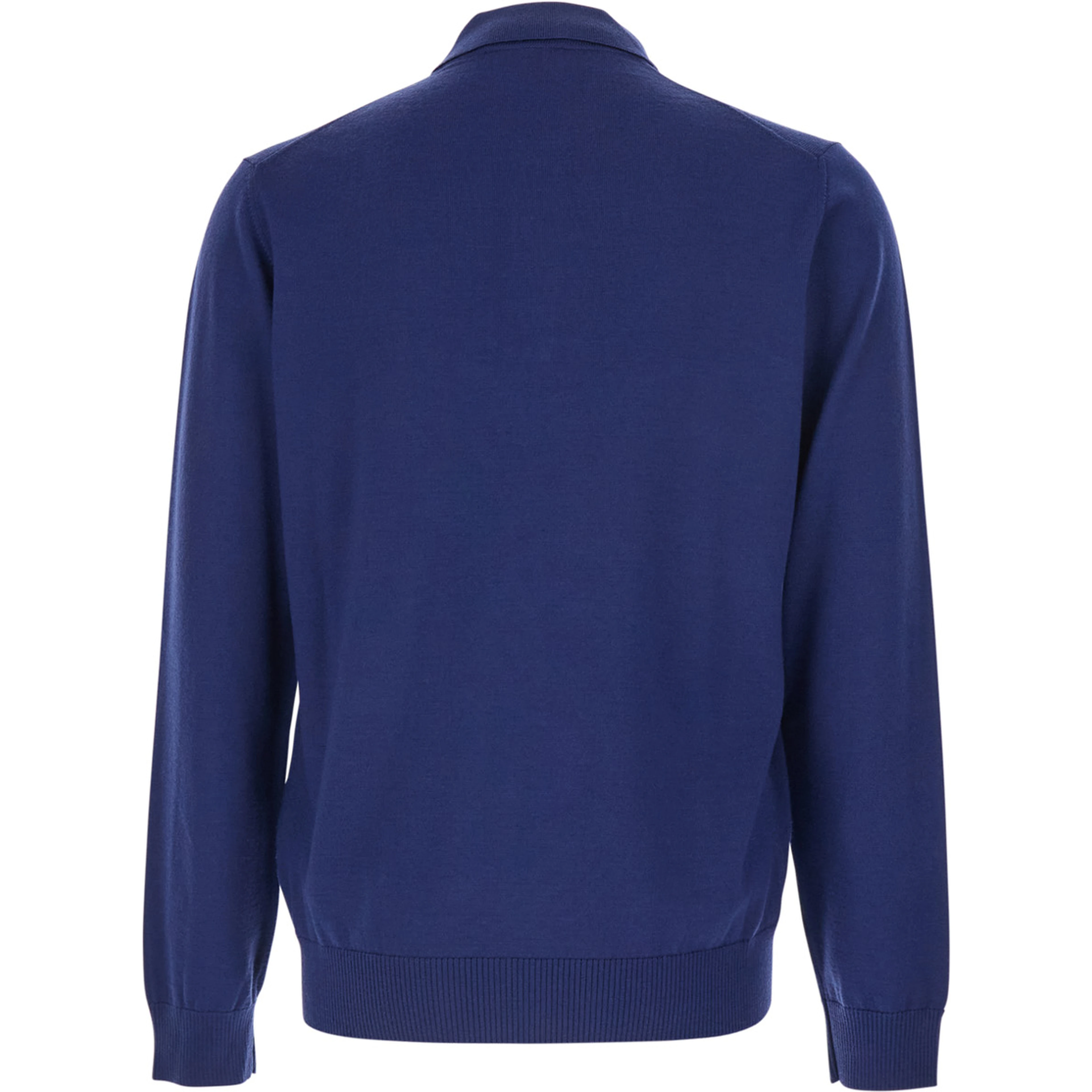 Blue Long-Sleeve Polo Shirt with Classic Collar and FF Plaque on the Front in Wool Man