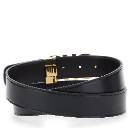 Black Belt with Gancini Buckle in Leather Man