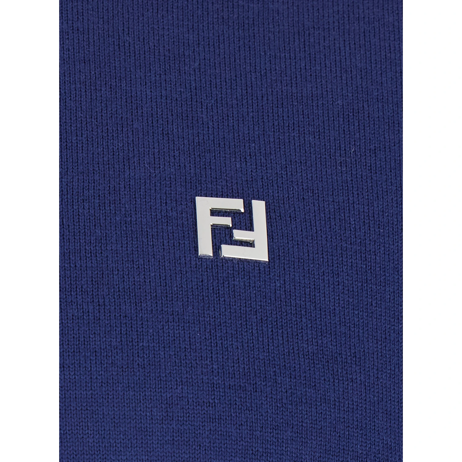 Blue Long-Sleeve Polo Shirt with Classic Collar and FF Plaque on the Front in Wool Man