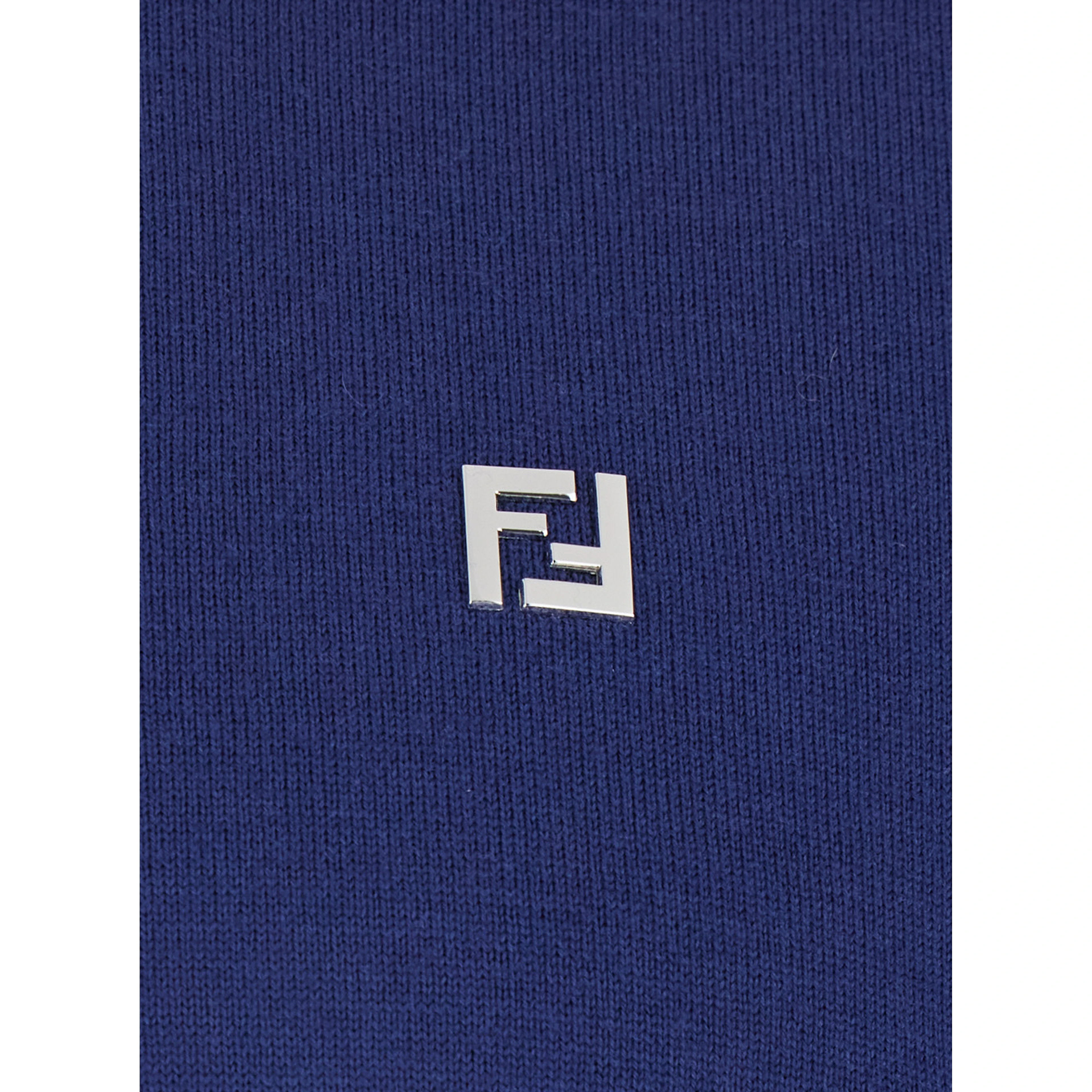 Blue Long-Sleeve Polo Shirt with Classic Collar and FF Plaque on the Front in Wool Man