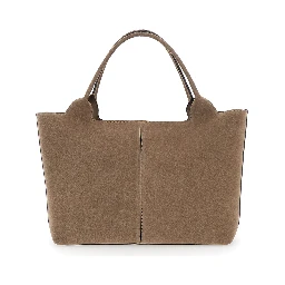 Ebr Beige Tote Bag with Logo Plaque on the Front and Contrasting Stitching in Suede Woman