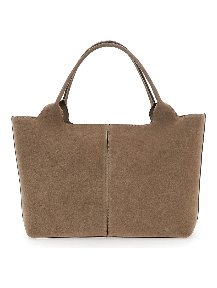 Ebr Beige Tote Bag with Logo Plaque on the Front and Contrasting Stitching in Suede Woman