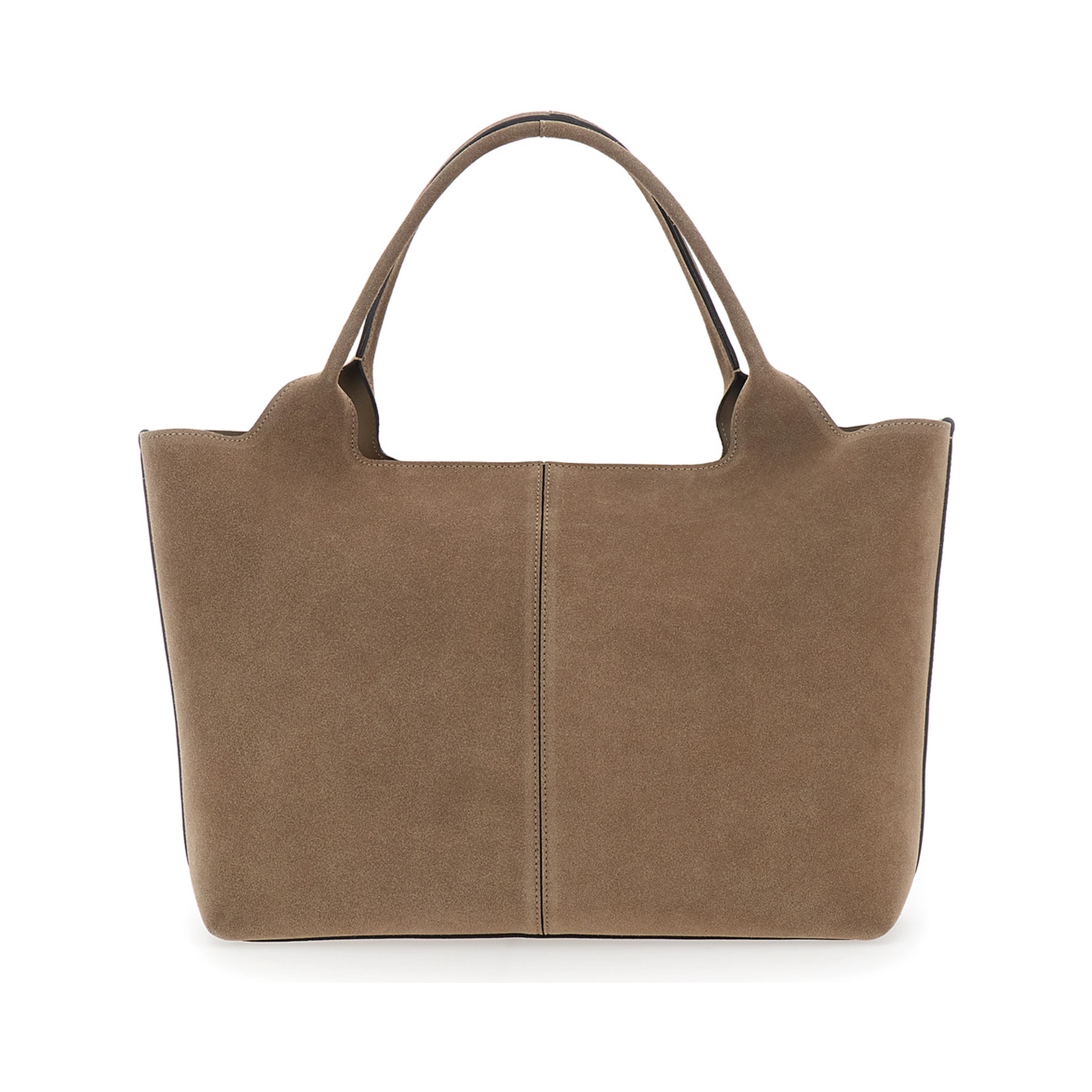 Ebr Beige Tote Bag with Logo Plaque on the Front and Contrasting Stitching in Suede Woman