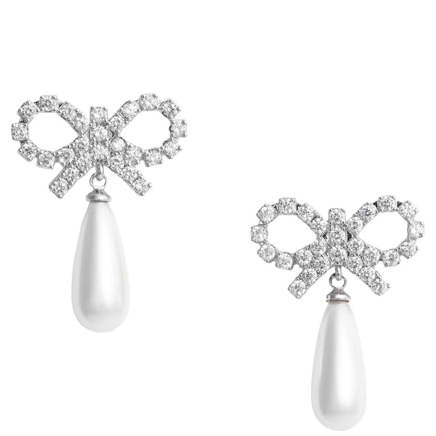 Silver Colored Earings with Bow Design and Pearl Pendant in Copper Woman
