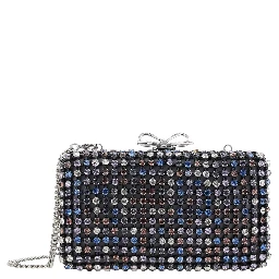 Multicolor Clutch with Crystal Embellishments on the Front and Snap Bow Closure in Tech Fabric Woman